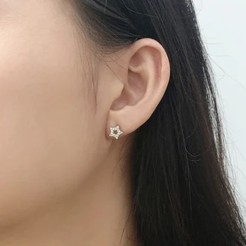S925 Argint Cercei de sex Feminin coreeană de Moda Dulce Drăguț Cercei Stele de Micro-Zirconia incrustate Pentagrama
