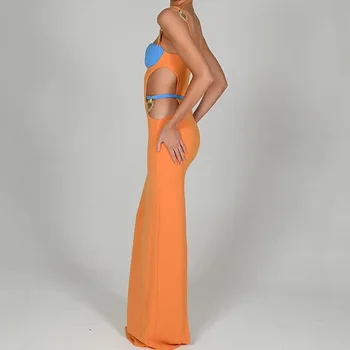 Sexy Bretele Rochie Maxi Roz Elegant Gol Afară Bodycon Rochie pentru Femei 2022 Moda de Vară fără Mâneci Club Rochie Petrecere Costume