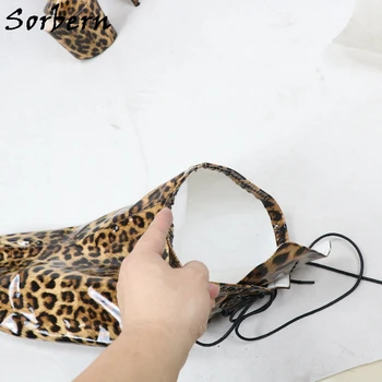 Sorbern Leopard Jumătatea Coapsei Cizme Femei Pol De Dans Pantofi Pentru Dansatoare Exotică Stripteuză 8 Inch Toc Înalt Cizme Cu Degetele De La Picioare Deschise Personalizate