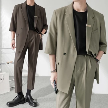 Streetwear Moda de Epocă Sacouri Casual pentru Barbati Moda coreeană Jumătate-Rochie cu maneci Sacou Blazer Masculin Haina de Nunta