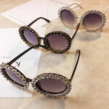 Supradimensionate Stras Femei ochelari de Soare Rotund Designer de Brand Alb-Negru de Mari dimensiuni Cadru ochelari de Soare Femei Diamond UV400 Ochelari
