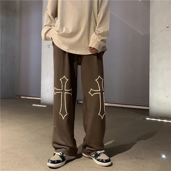 Toamna Hip Hop de Moda Y2K Casual sex Masculin Pantaloni Cross Imprimate Vrac Pantaloni Largi Om de Tineret Piciorul Drept Larg Streetwear Haine