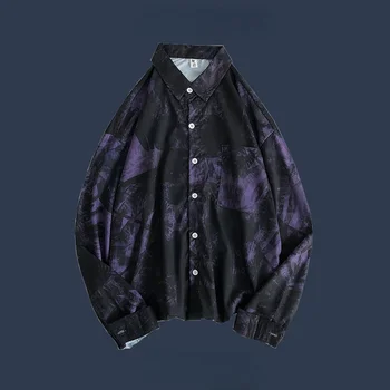 Tricouri Barbati Tie Dye Print Vintage Plus Dimensiune S-3XL Estetice Drapat Liber de Agrement Maneca Lunga All-meci Stil Japonia Ulzzang Design 0