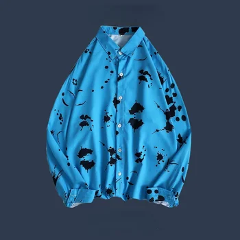 Tricouri Barbati Tie Dye Print Vintage Plus Dimensiune S-3XL Estetice Drapat Liber de Agrement Maneca Lunga All-meci Stil Japonia Ulzzang Design 2