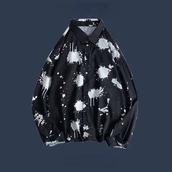 Tricouri Barbati Tie Dye Print Vintage Plus Dimensiune S-3XL Estetice Drapat Liber de Agrement Maneca Lunga All-meci Stil Japonia Ulzzang Design 5