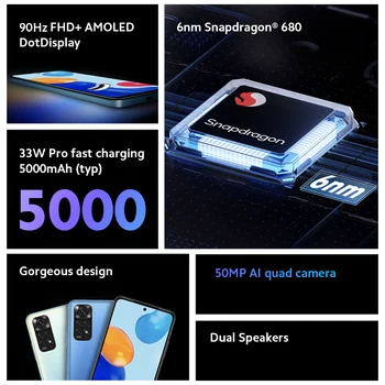 Versiune globală Xiaomi Redmi Nota 11 Smartphone-ul Snapdragon 680 Octa Core 33W Pro Rapid de Încărcare de 50MP Quad Camera 64GB / 128GB