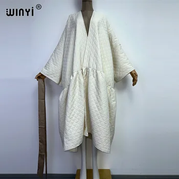 WINYI mare qualityWinter Femei Haină Lungă, din Bumbac Căptușit Sacou Casual, Lejere Stil de Stradă Centura Sacou Supradimensionat rochie KIMONO