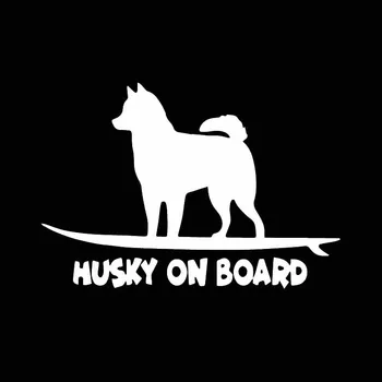 YJZT 15.7X10.8CM Amuzant Decal Vinil Husky Pe Bord Câine Masina Autocolant Pentru Masina Fereastră Decor Negru/Argintiu C24-1623 4